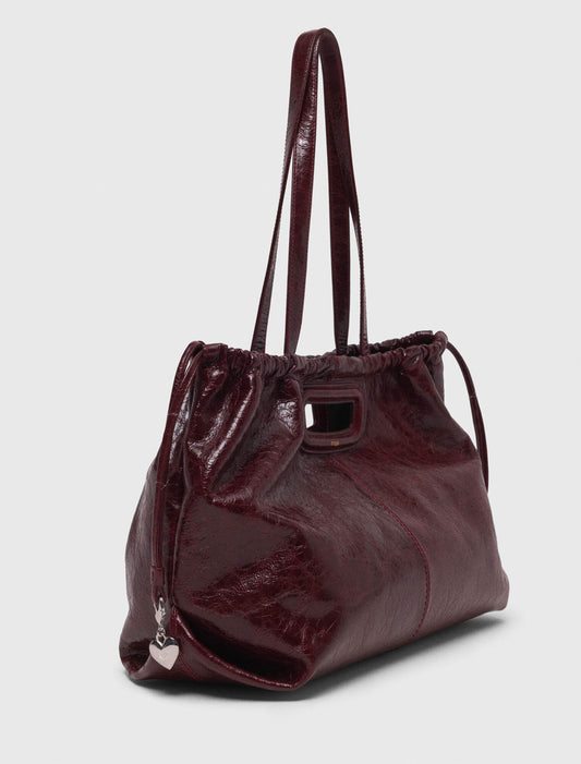 Crackled leather M Tote bag Burgundy