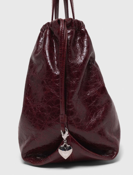 Crackled leather M Tote bag Burgundy