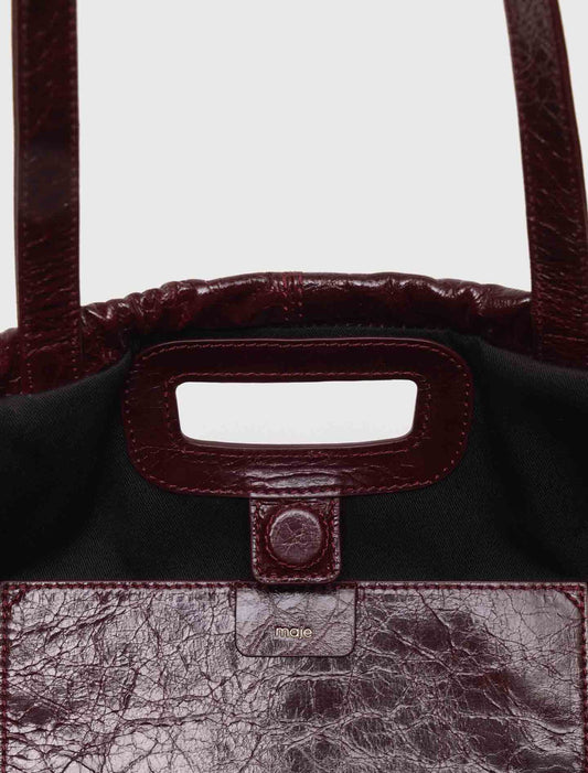 Crackled leather M Tote bag Burgundy