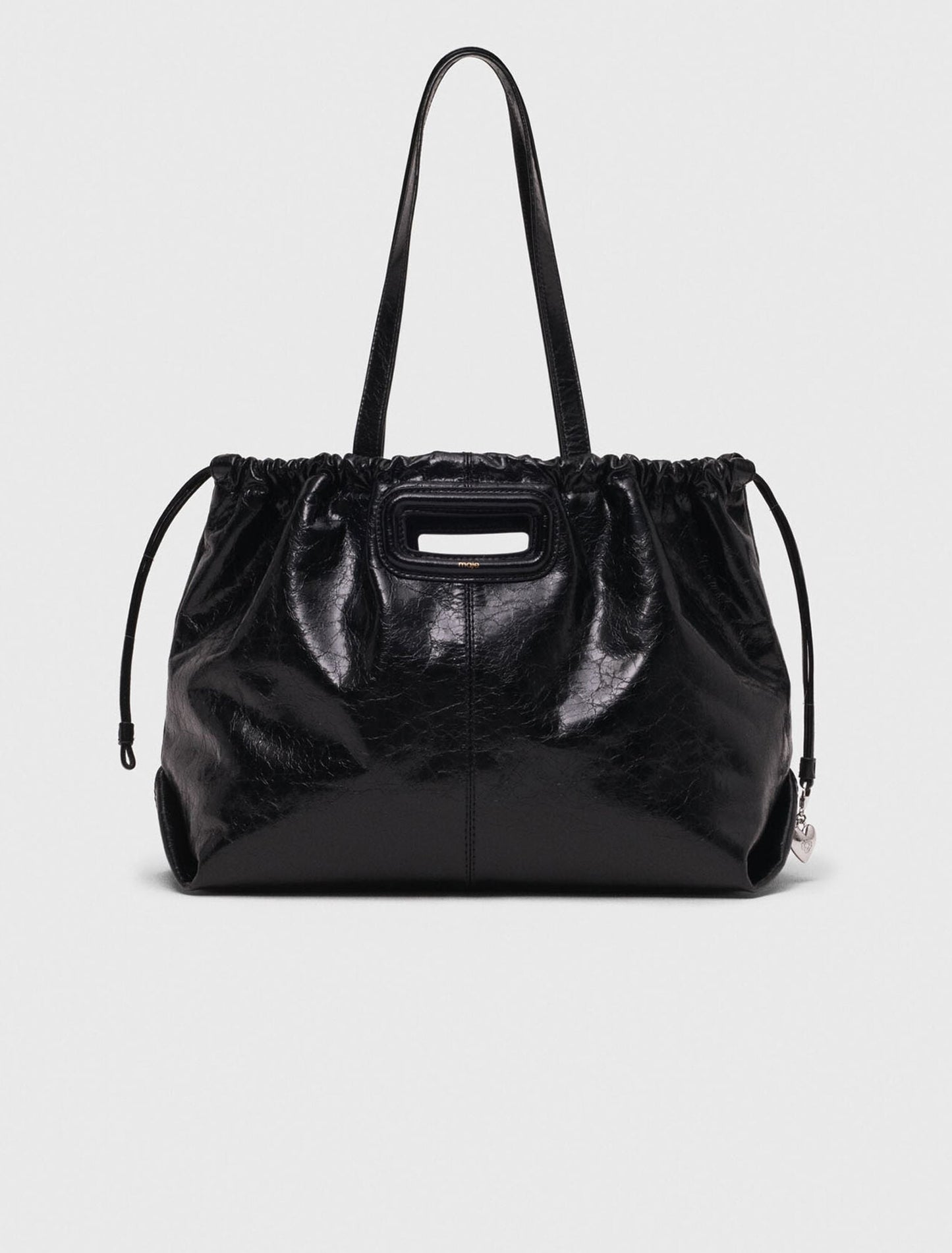 Crackled leather M Tote bag Black