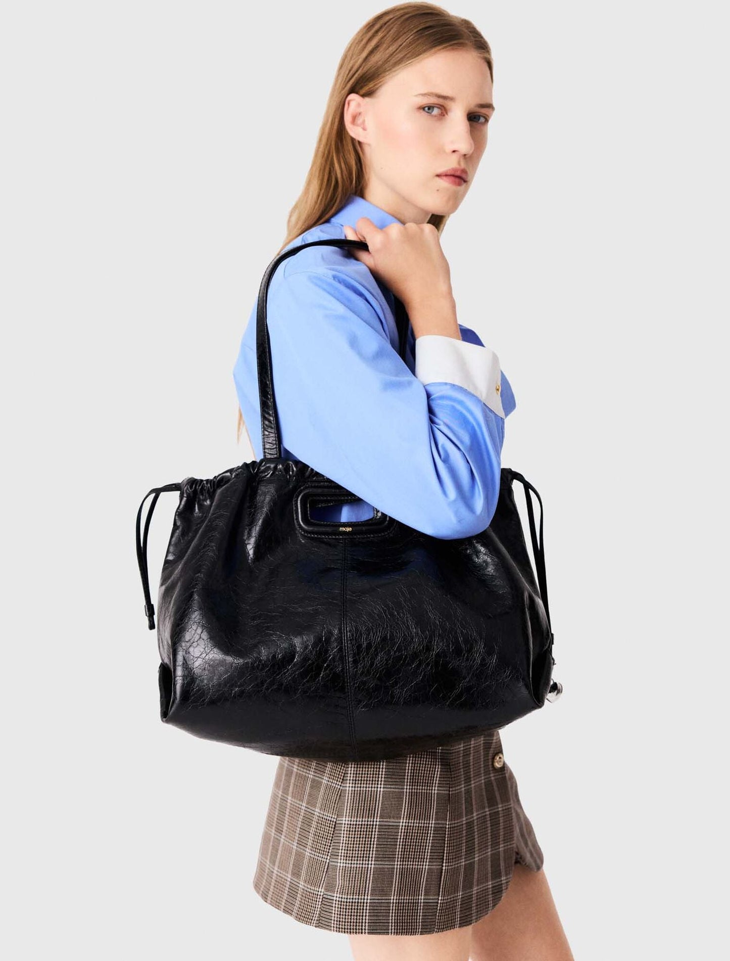 Crackled leather M Tote bag Black