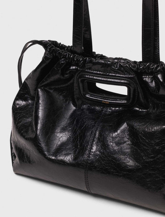 Crackled leather M Tote bag Black