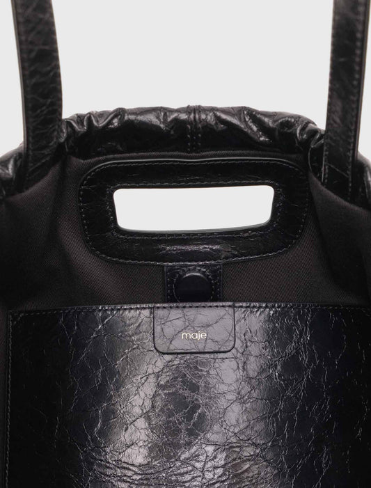 Crackled leather M Tote bag Black