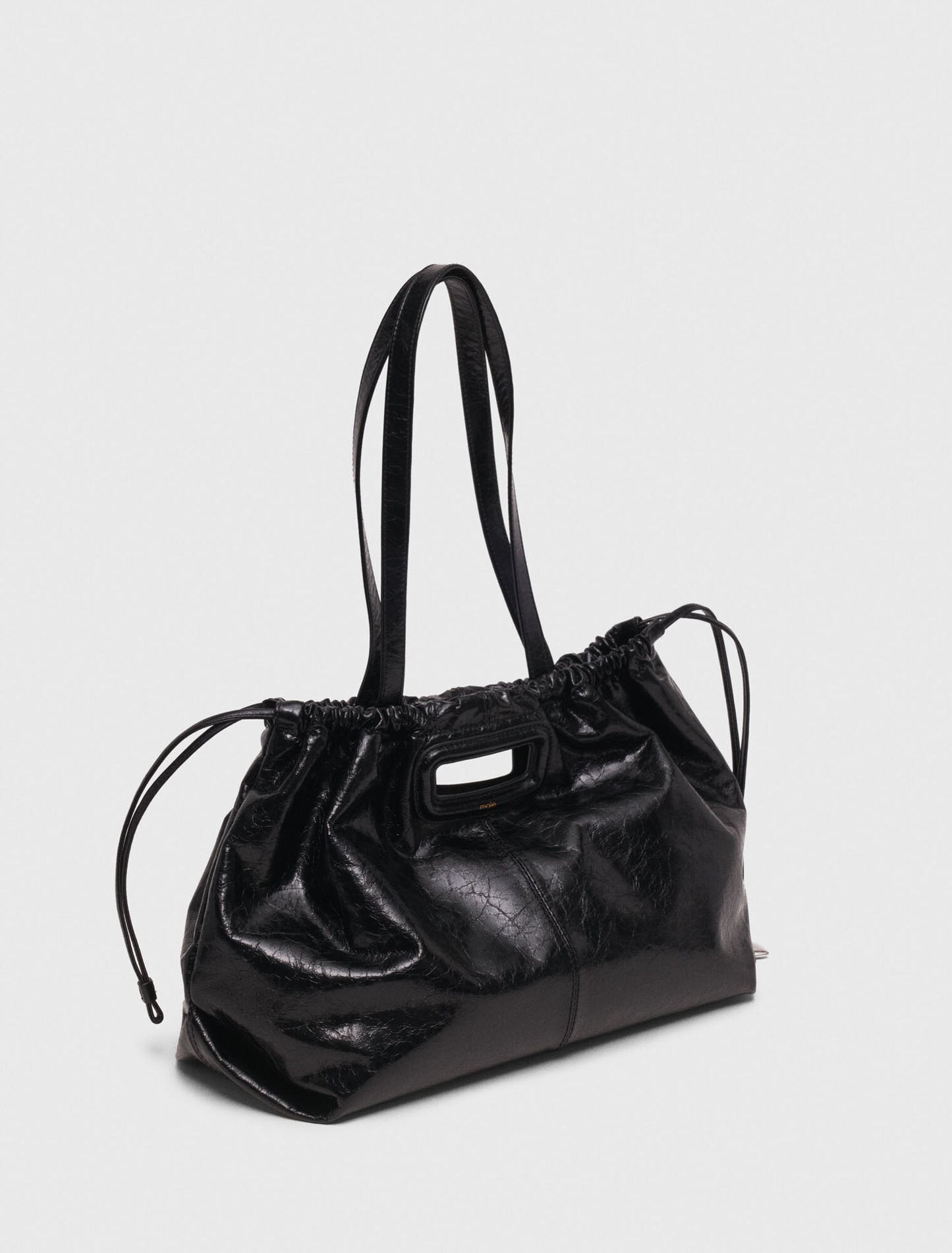 Crackled leather M Tote bag Black