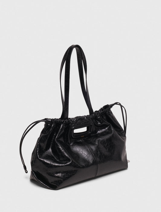 Crackled leather M Tote bag Black