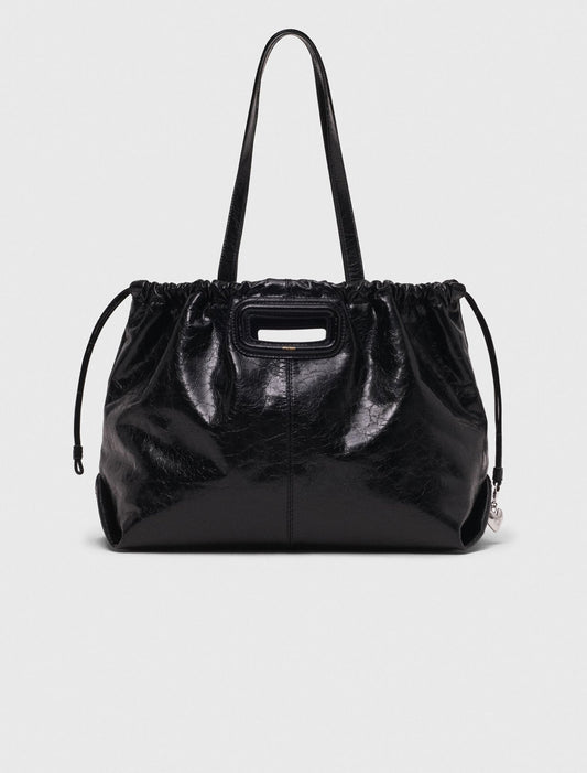 Crackled leather M Tote bag Black