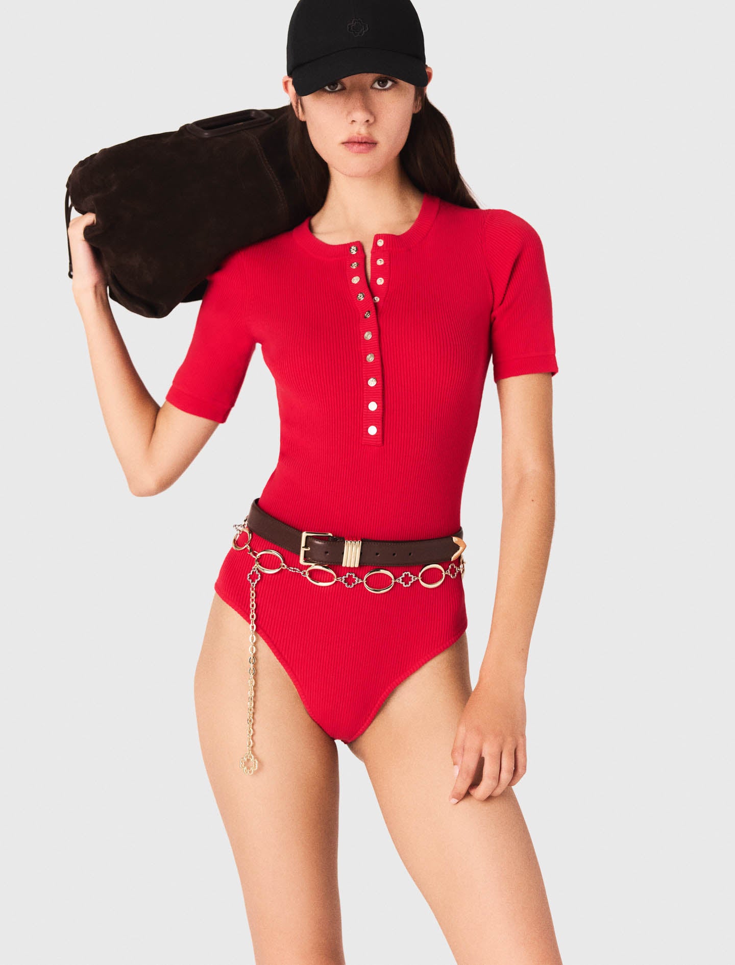 Ribbed knit sleeve bodysuit