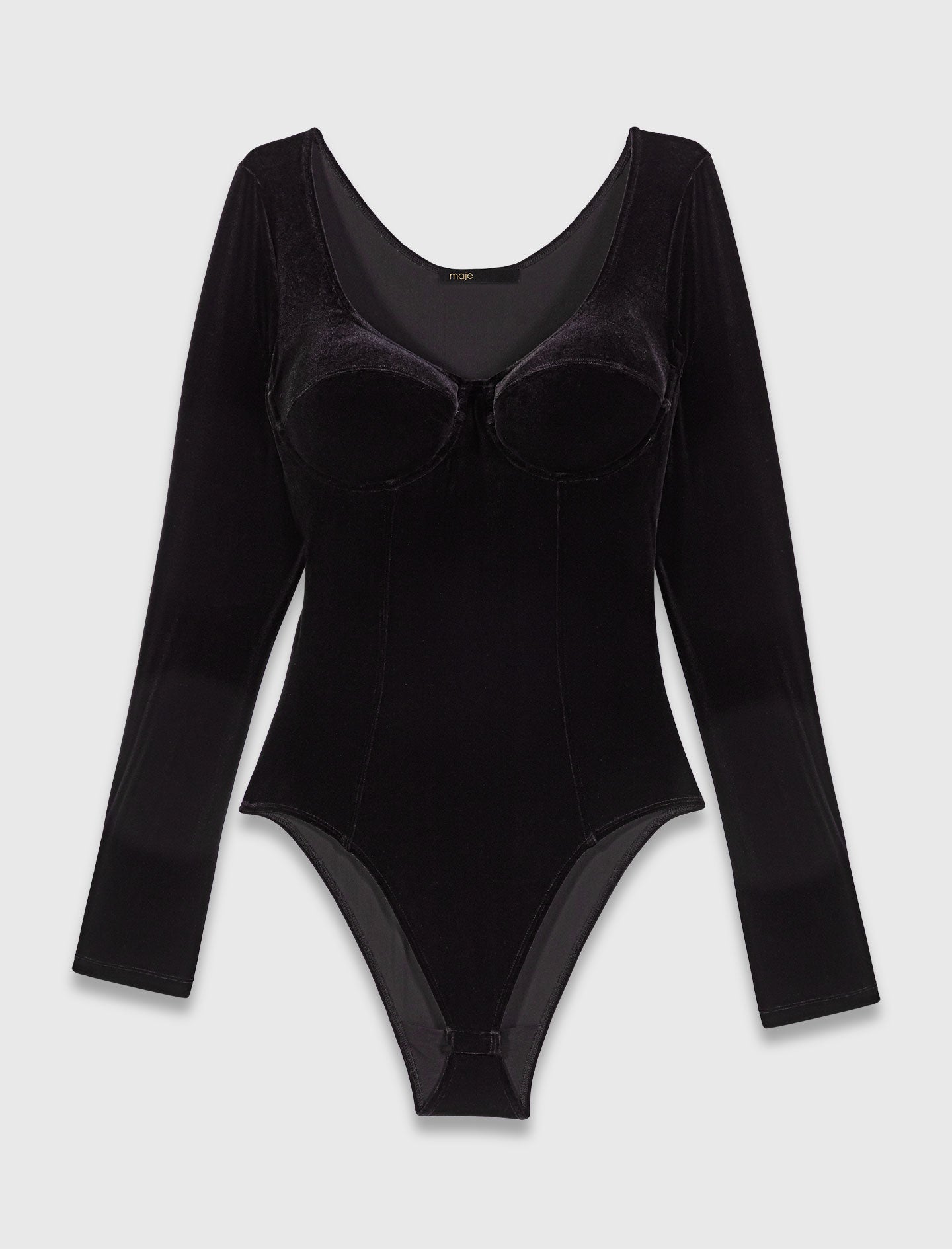 Velvet and corset detail bodysuit Black
