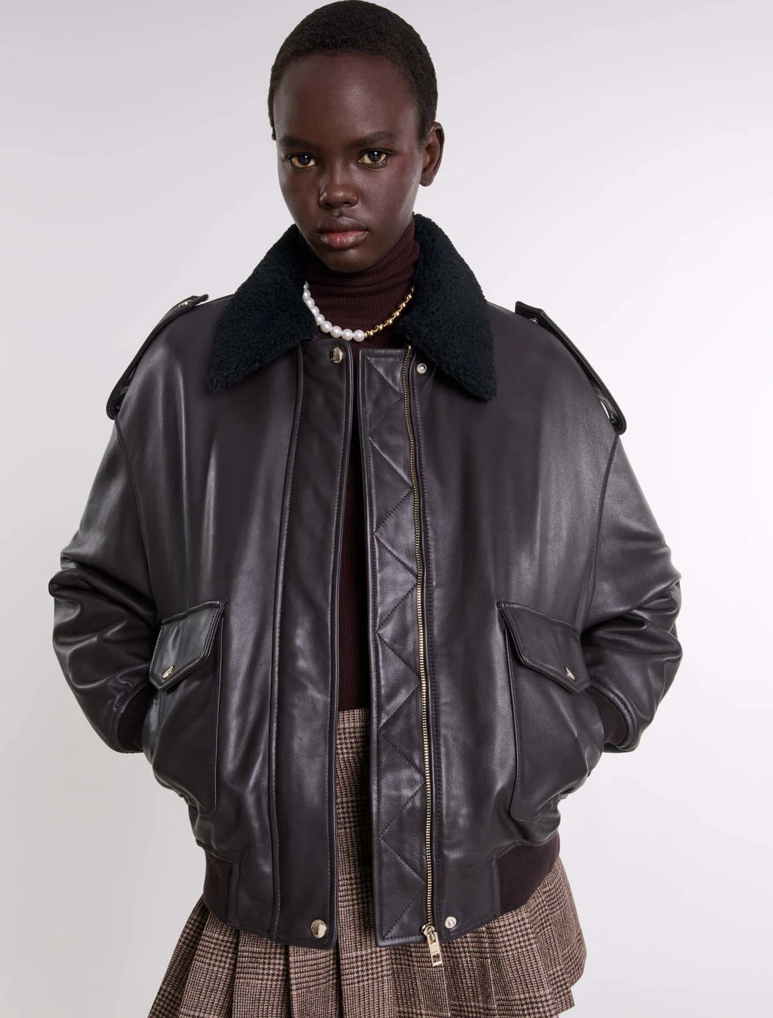 Oversized leather jacket Maje.ae