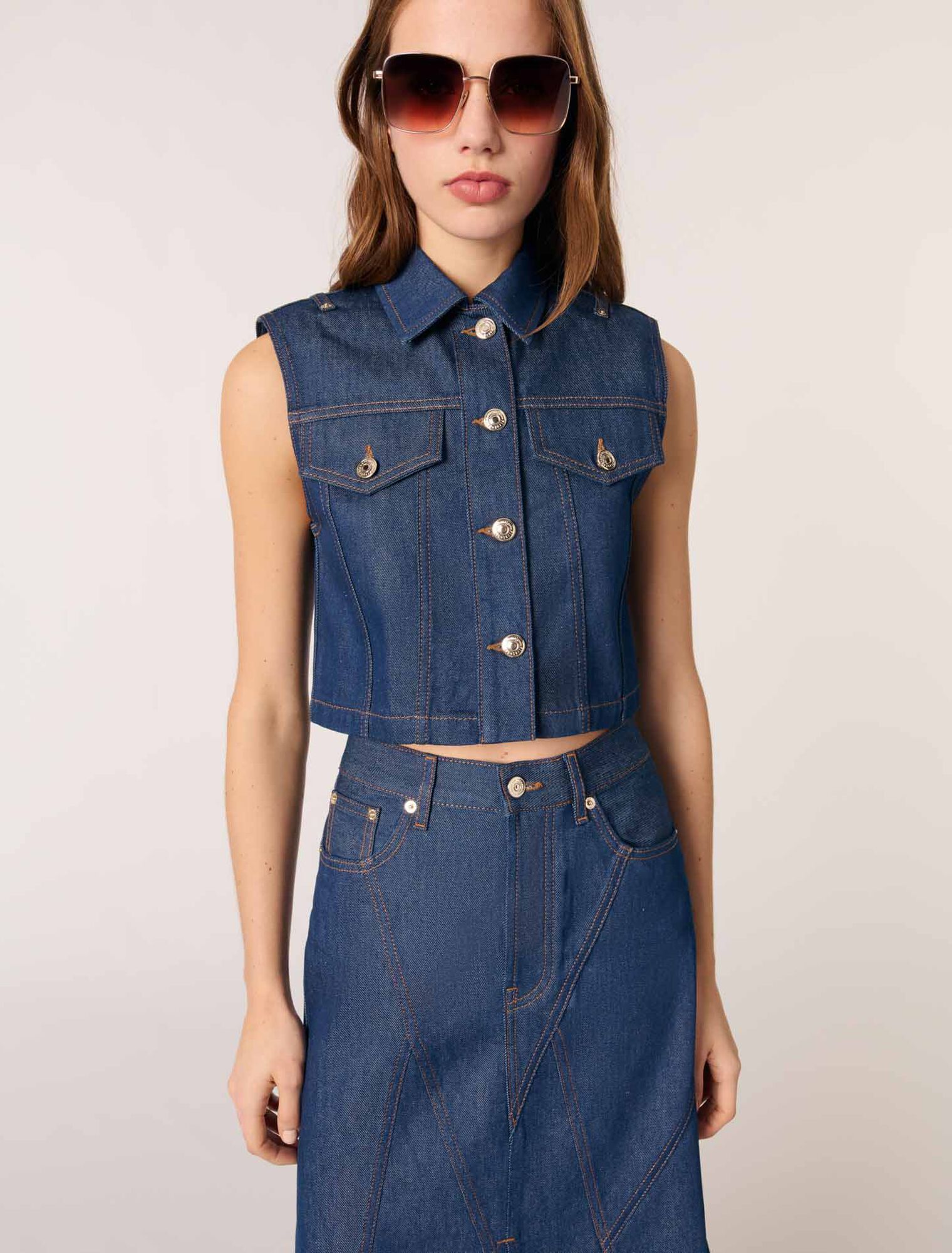 Navy-Denim Cropped Jacket