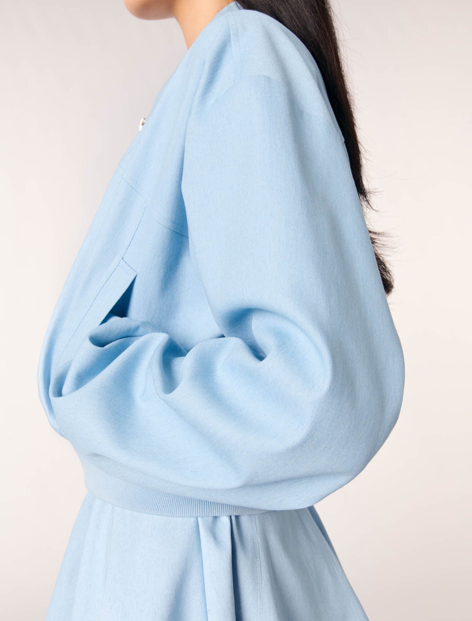 Blue Sky Cropped denim bomber jacket
