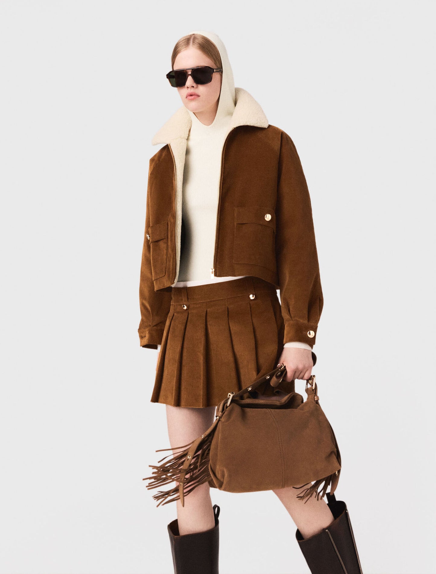 Cropped corduroy jacket Camel