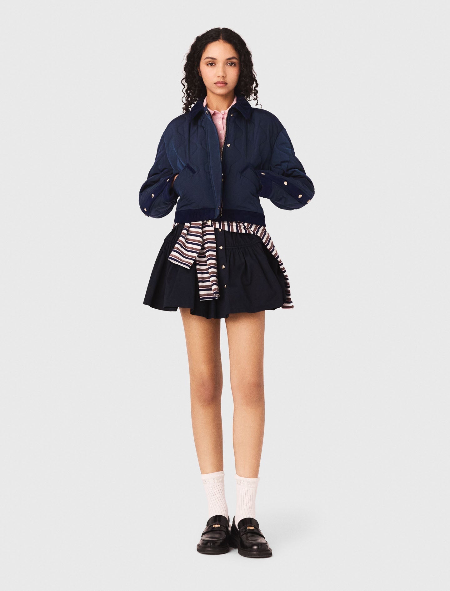 Quilted Jacket With Velvet Details NAVY