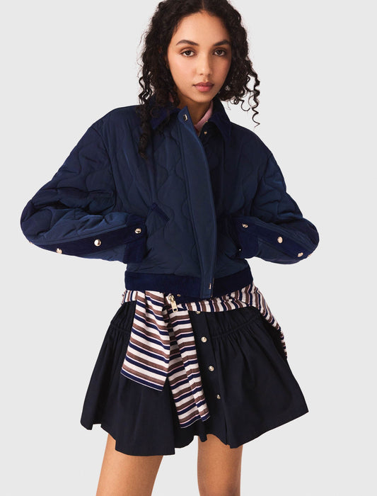 Quilted Jacket With Velvet Details NAVY