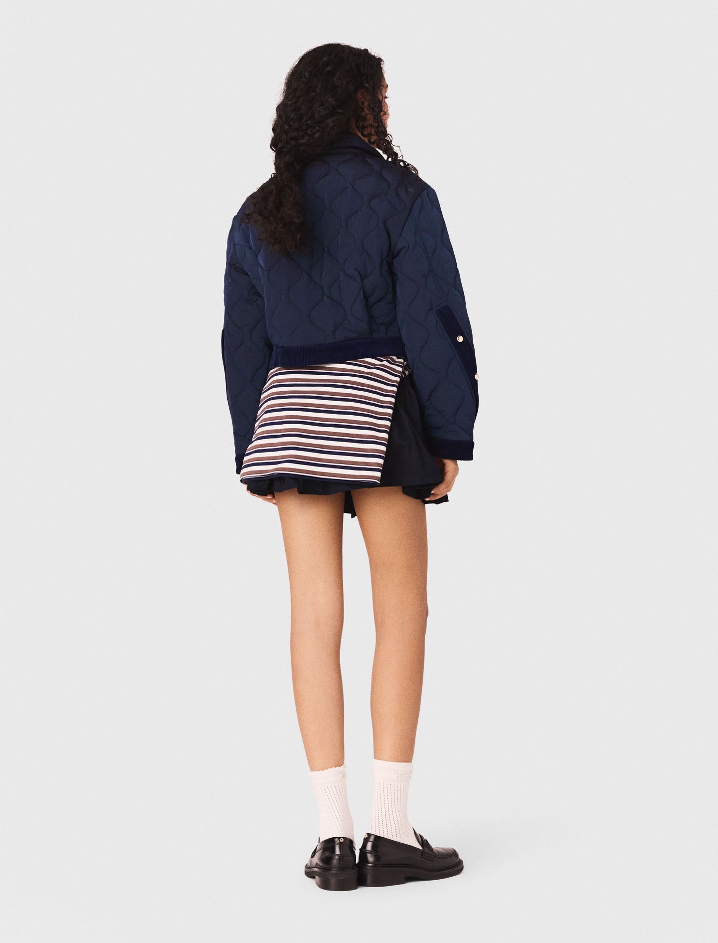 Quilted Jacket With Velvet Details NAVY