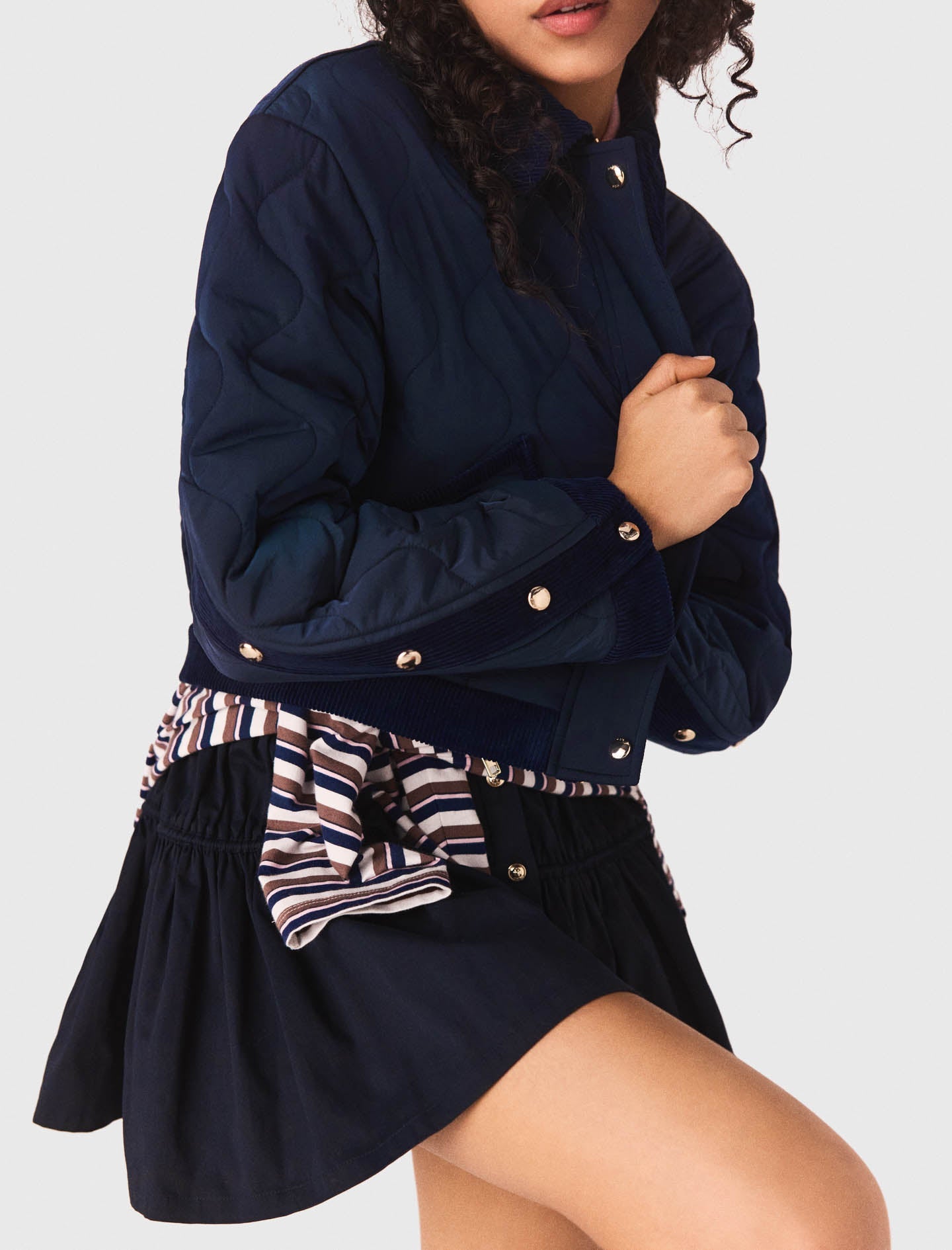 Quilted Jacket With Velvet Details NAVY