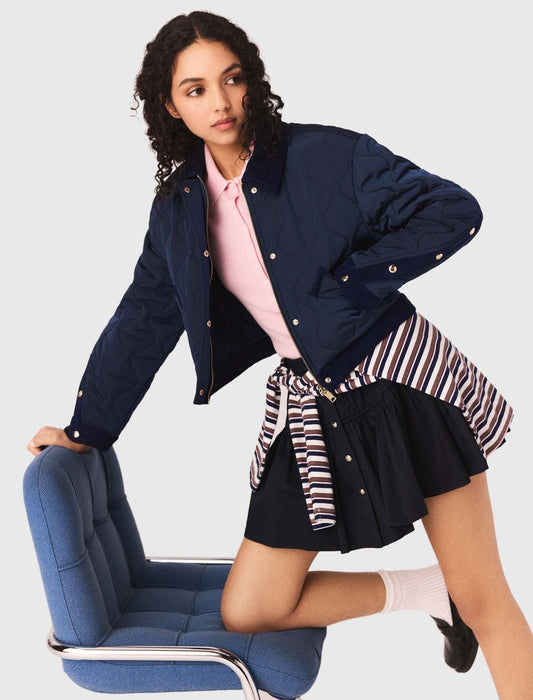 Quilted Jacket With Velvet Details NAVY