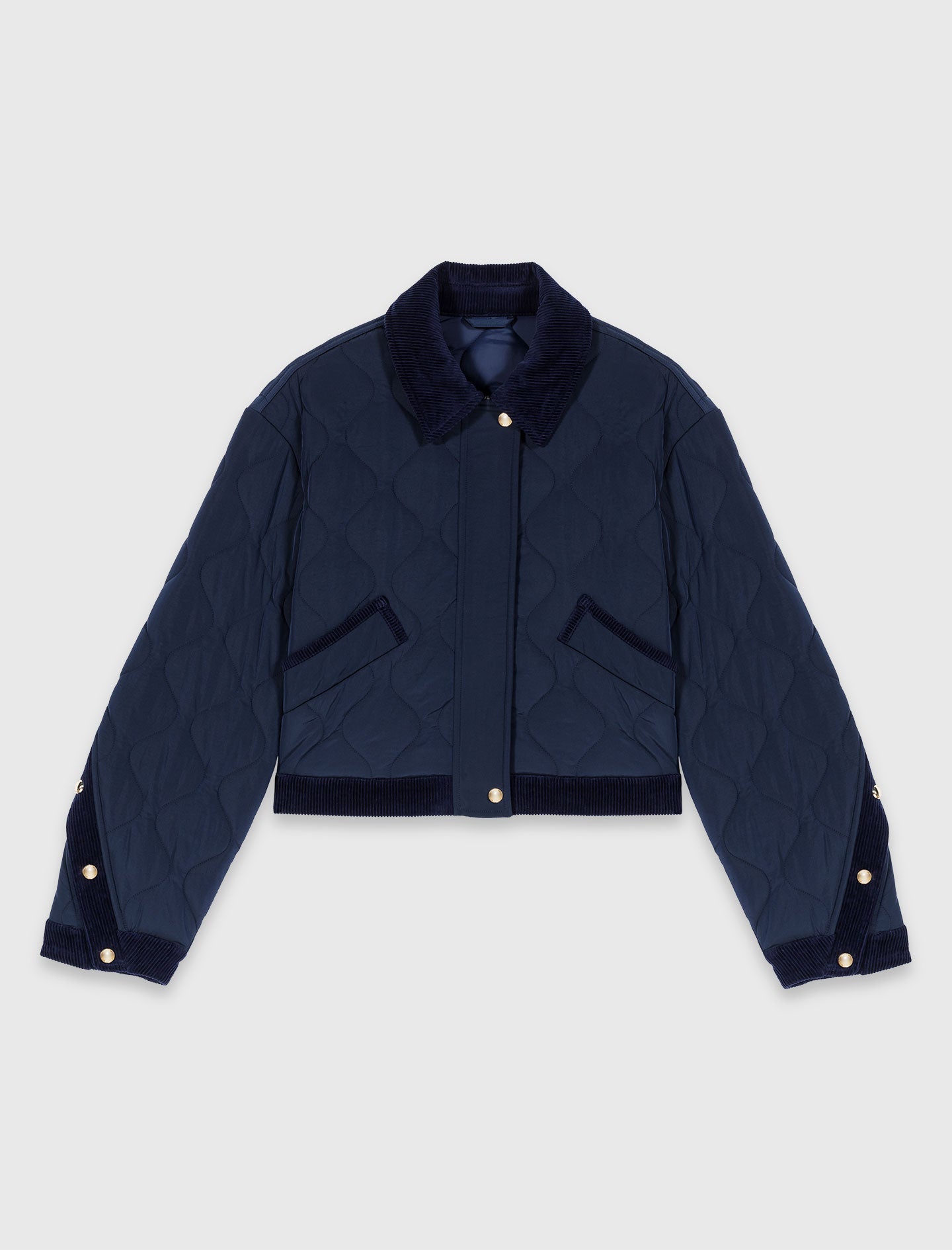 Quilted Jacket With Velvet Details NAVY
