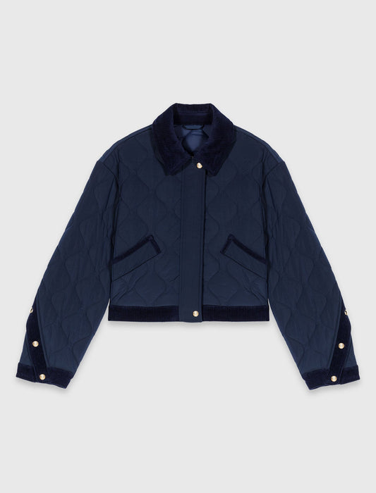 Quilted Jacket With Velvet Details NAVY