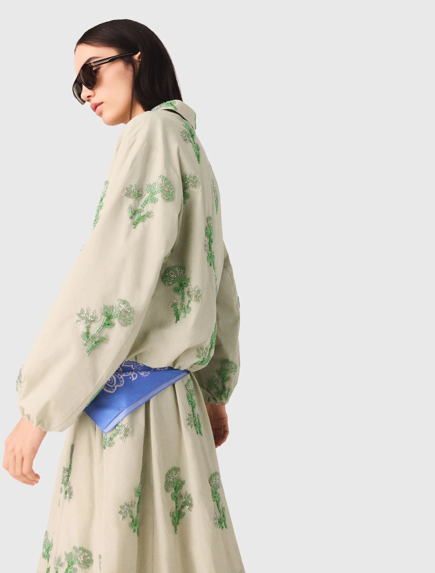 Embroidered Technical Bomber Jacket Beige