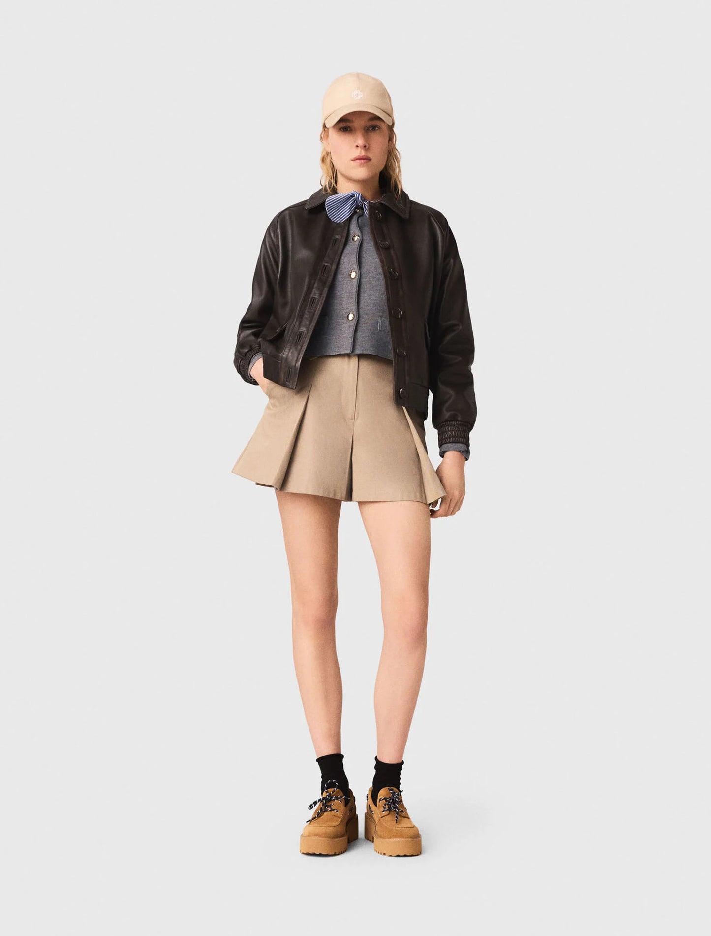 Cropped Leather Jacket Brown