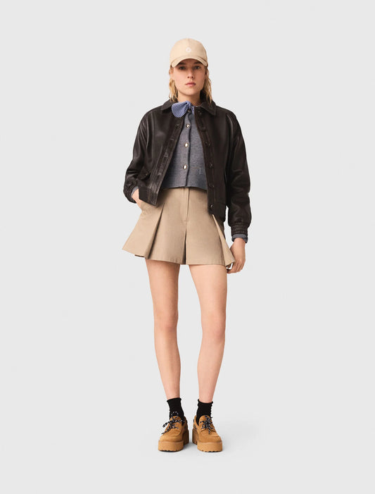 Cropped Leather Jacket Brown