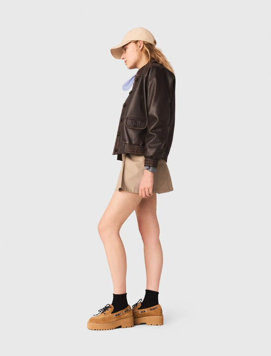 Cropped Leather Jacket Brown