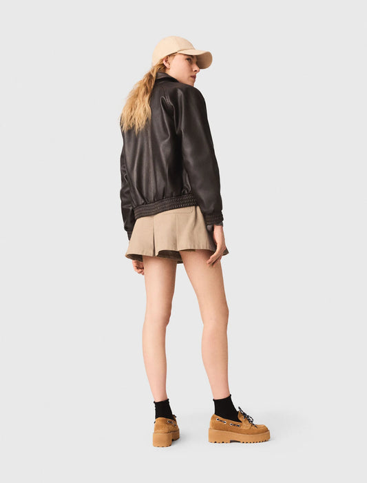 Cropped Leather Jacket Brown