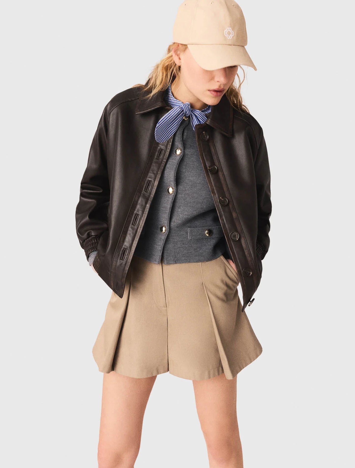 Cropped Leather Jacket Brown