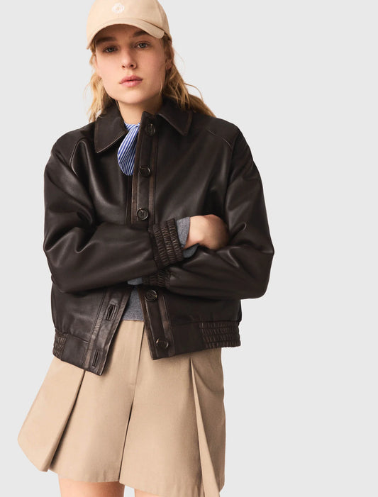 Cropped Leather Jacket Brown