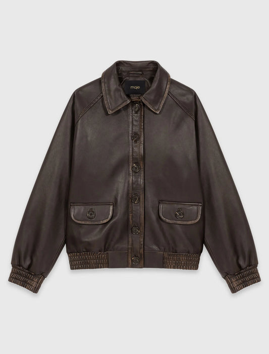 Cropped Leather Jacket Brown