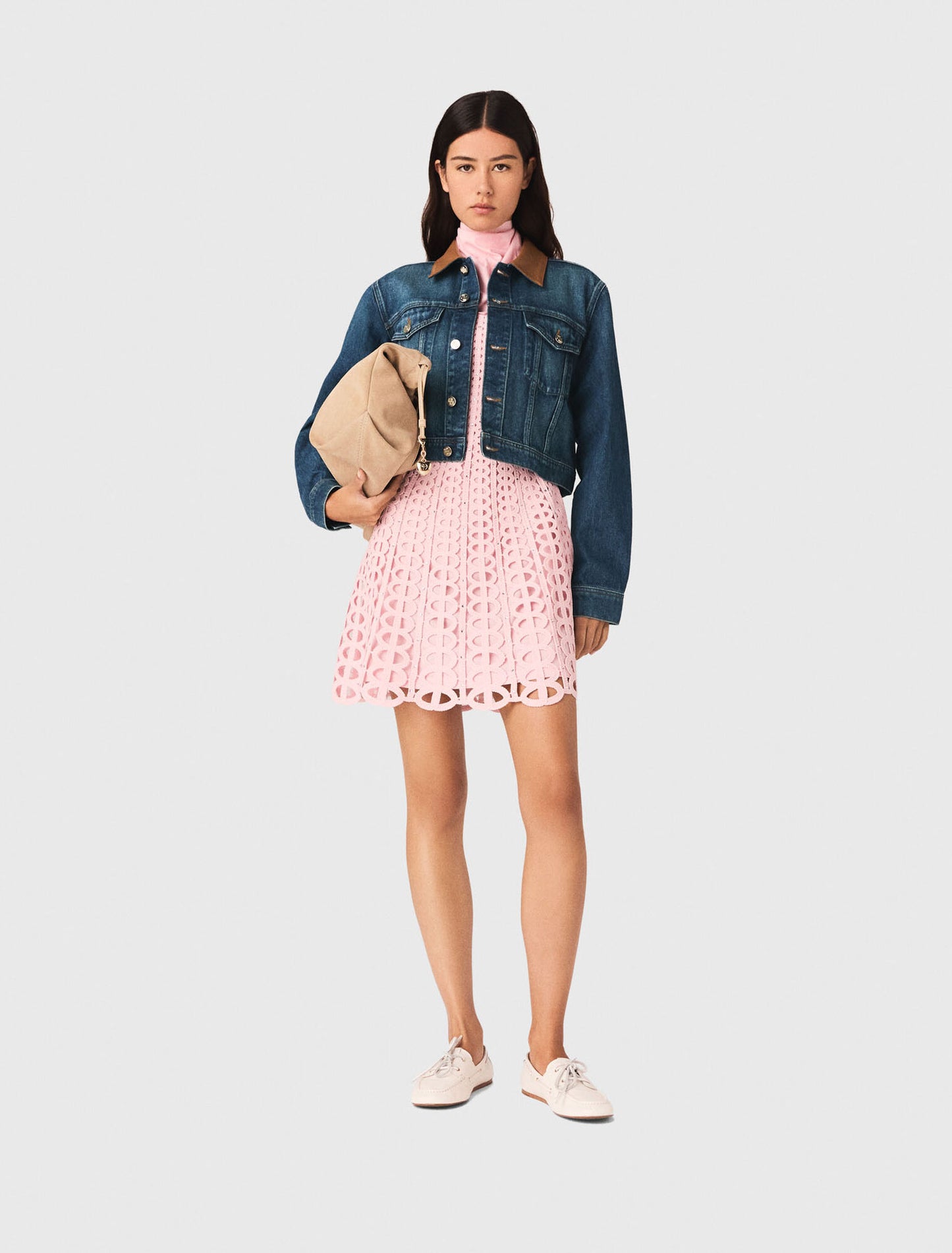 Denim Jacket With Leather Collar Blue
