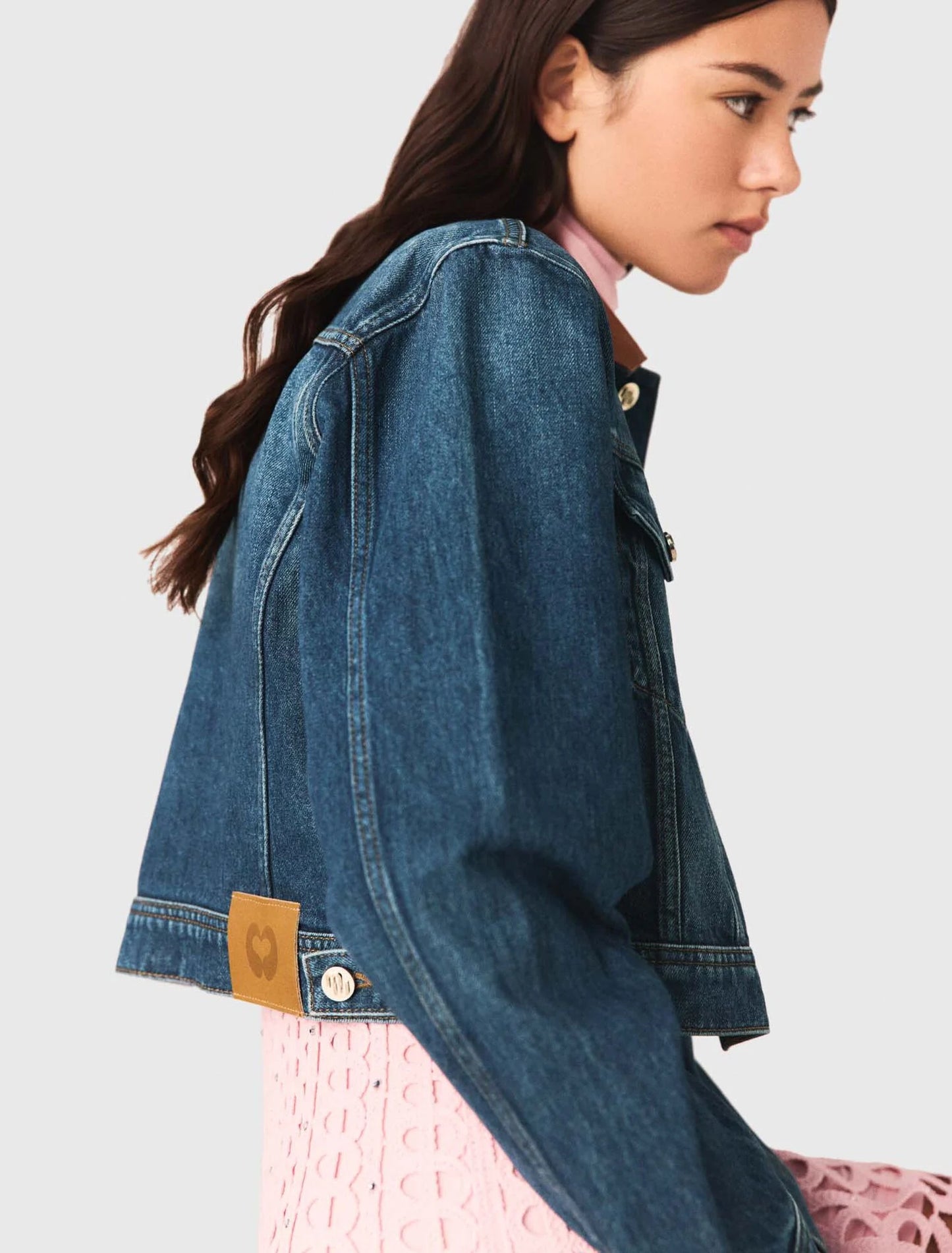 Denim Jacket With Leather Collar Blue