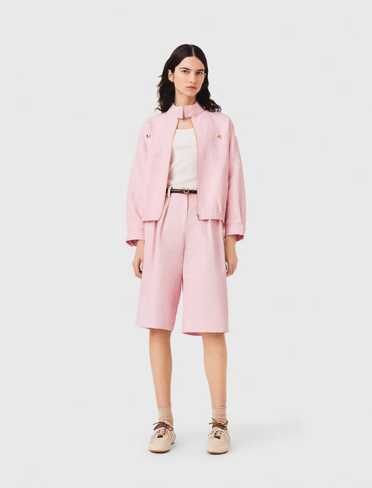 Linen blend bomber jacket Pink