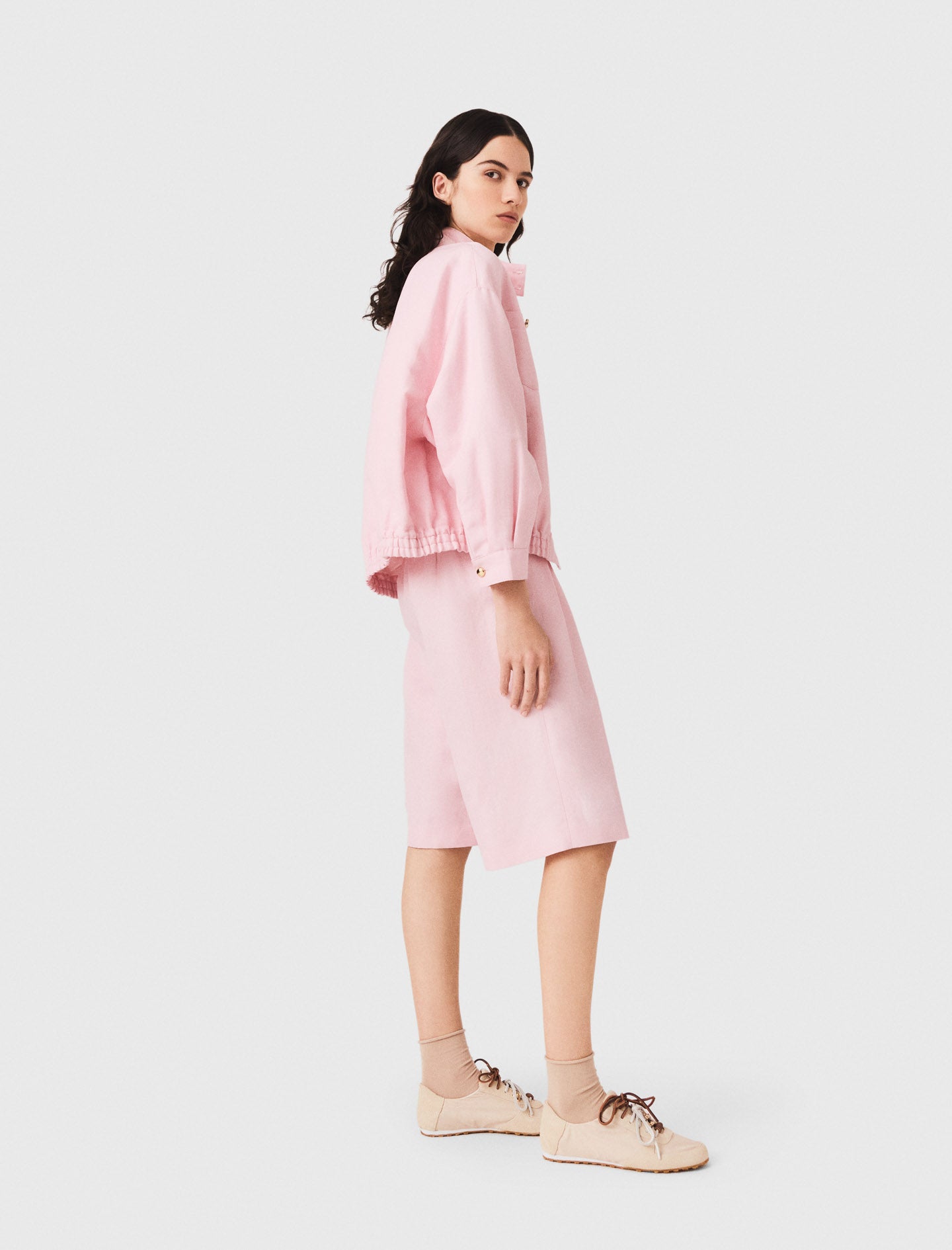 Linen blend bomber jacket Pink