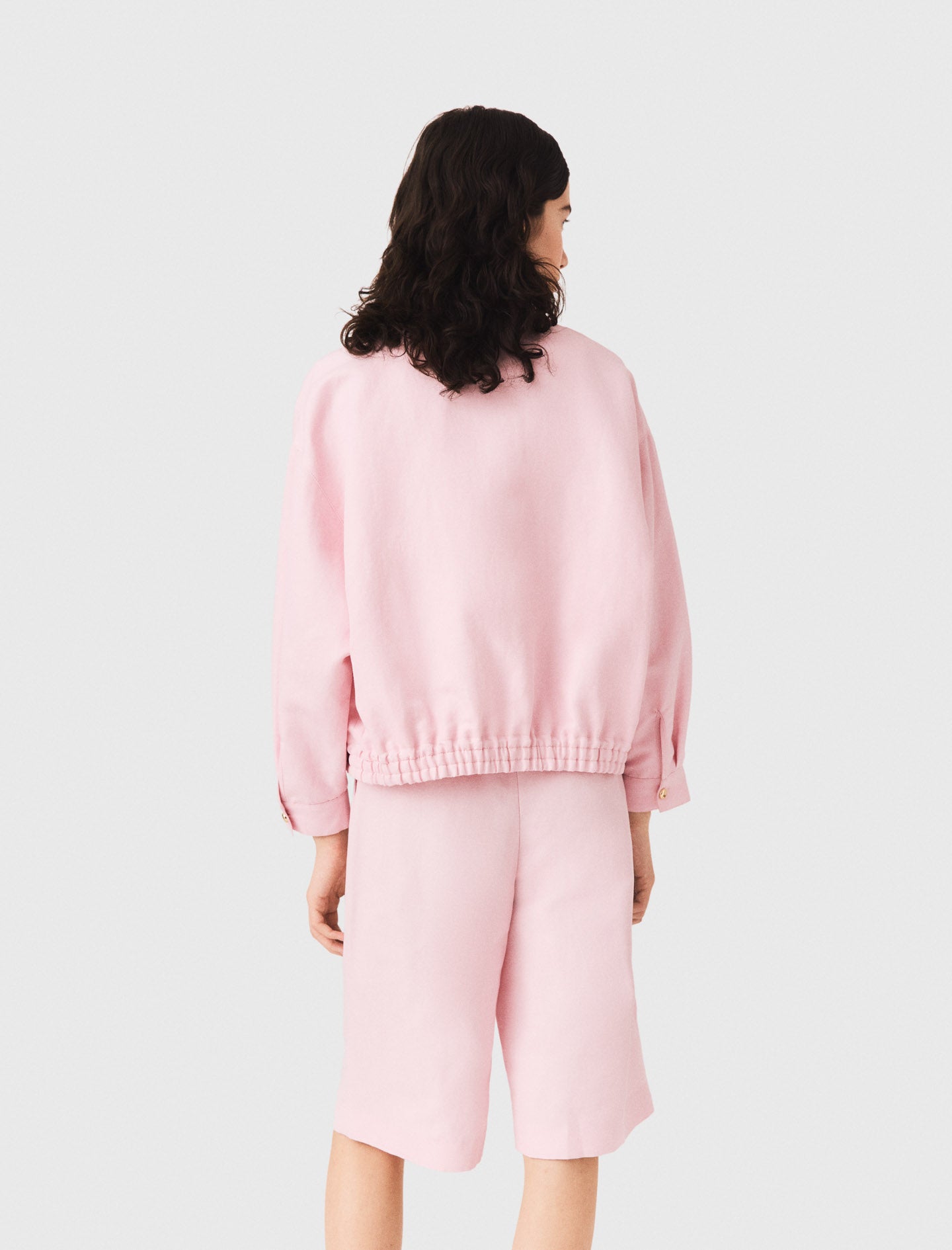 Linen blend bomber jacket Pink