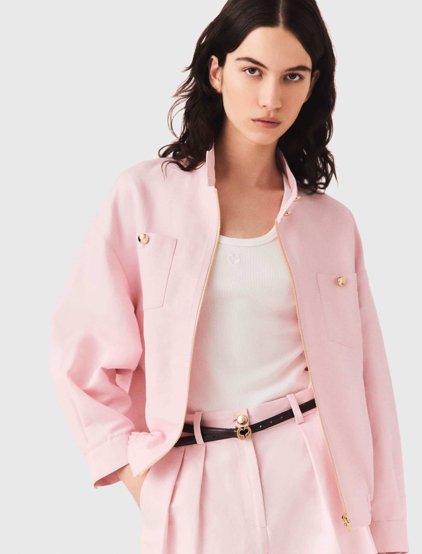 Linen blend bomber jacket Pink
