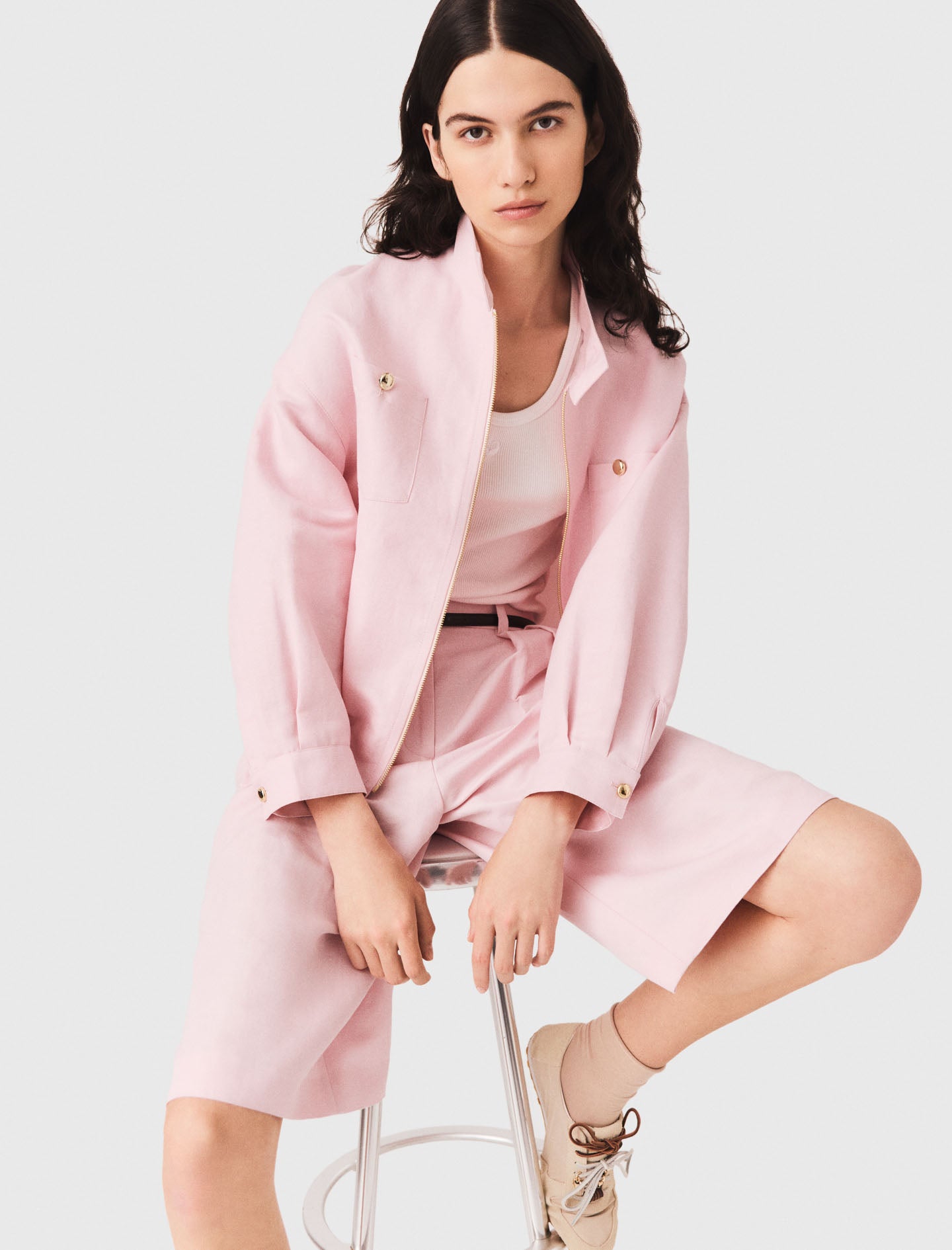 Linen blend bomber jacket Pink