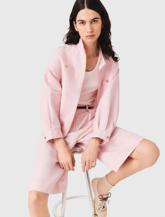 Linen blend bomber jacket Pink