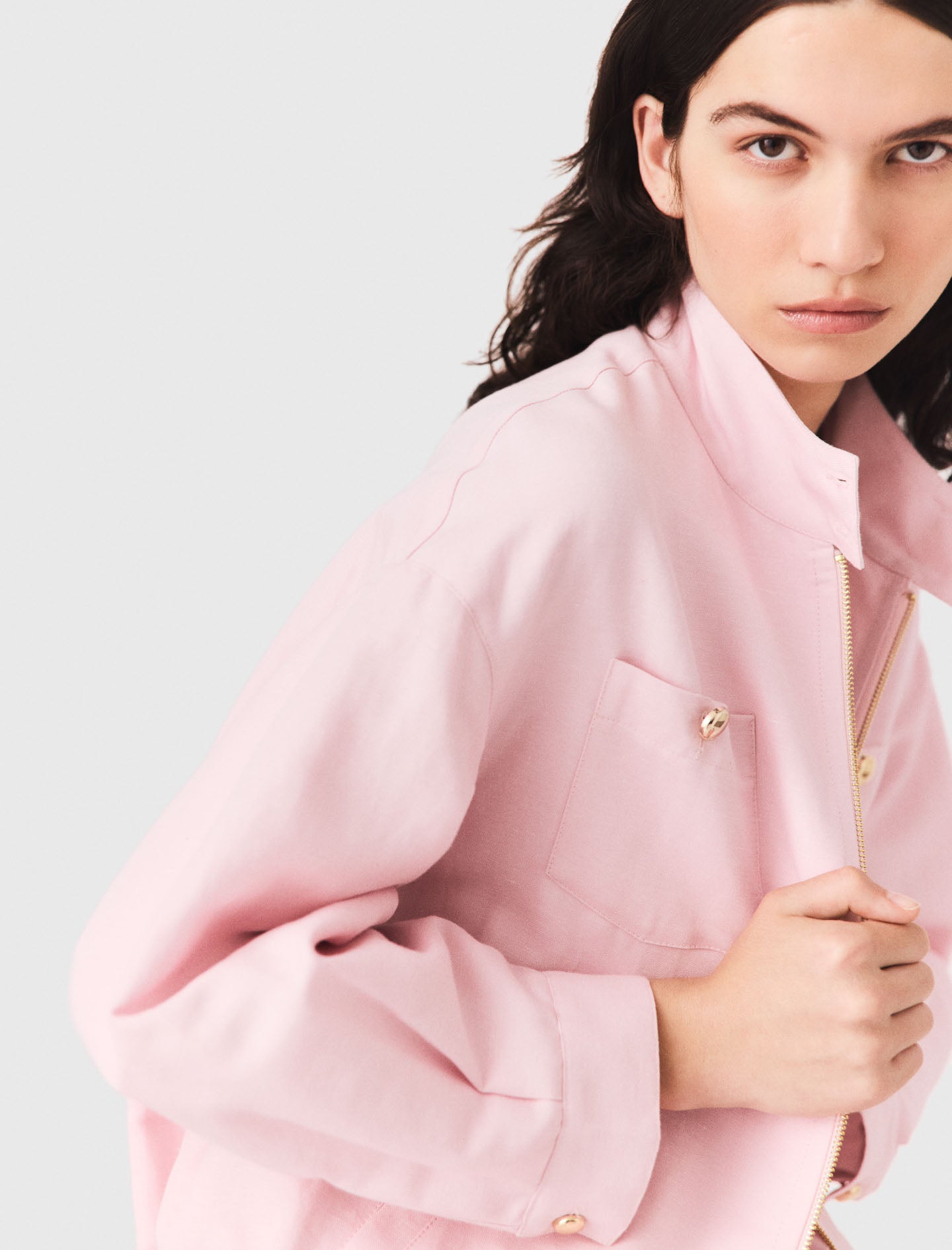 Linen blend bomber jacket Pink
