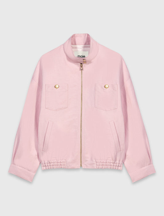 Linen blend bomber jacket Pink