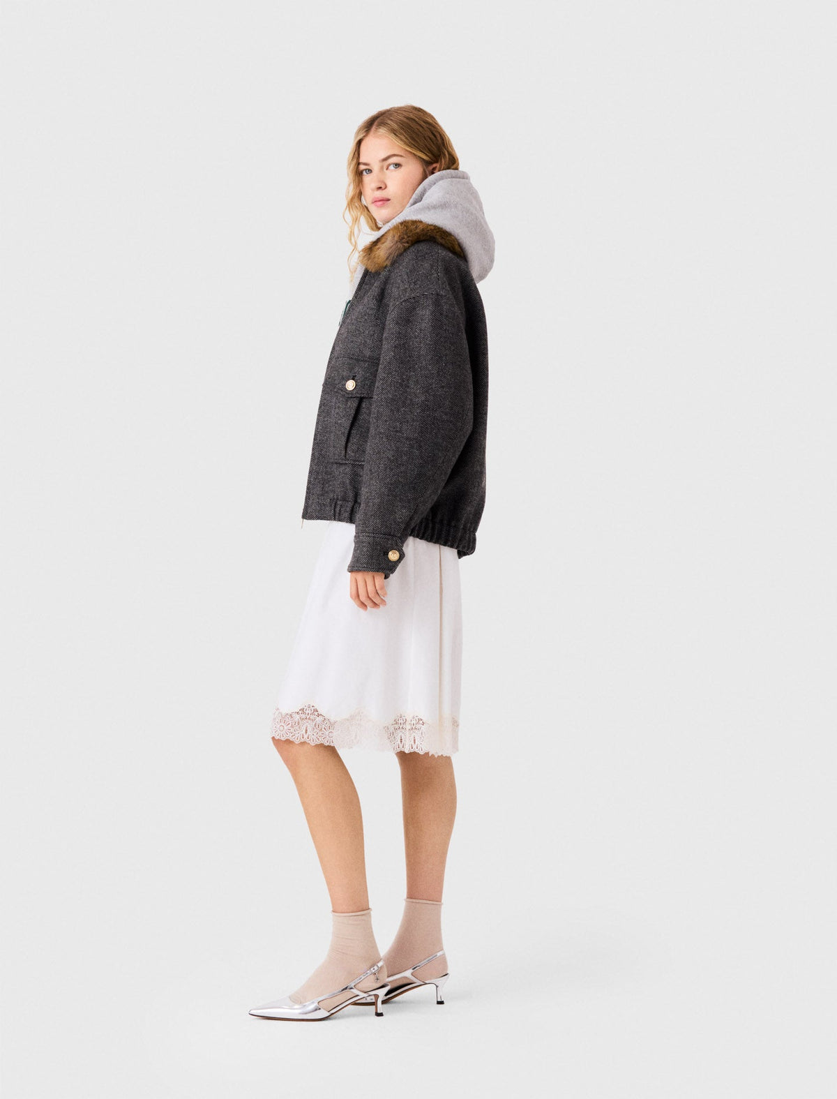 Oversized Herringbone Jacket Dark Grey