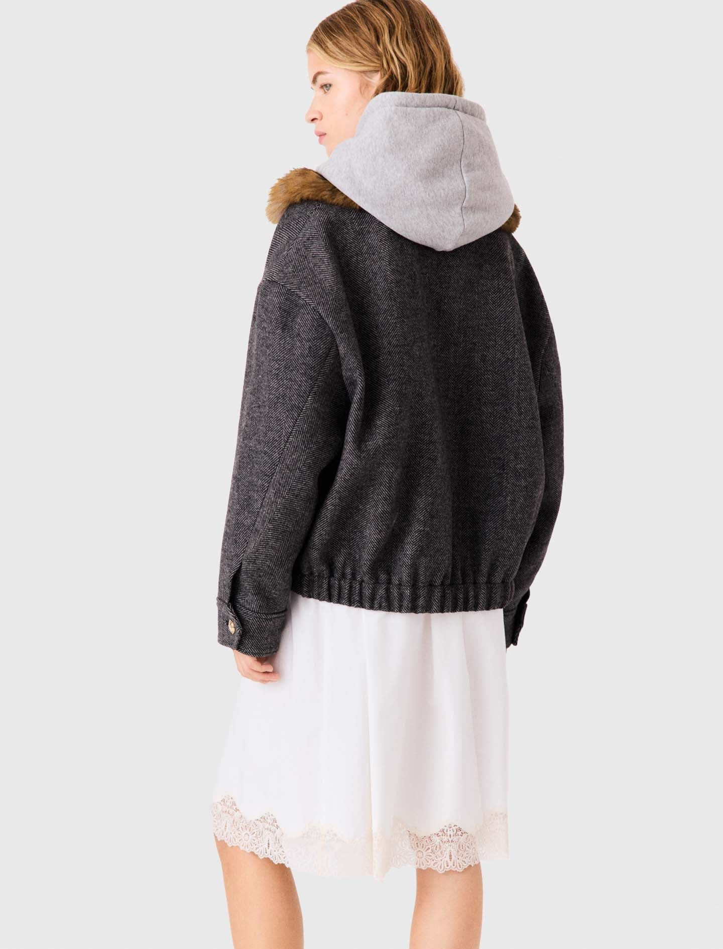 Oversized Herringbone Jacket Dark Grey