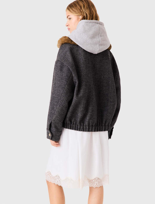 Oversized Herringbone Jacket Dark Grey