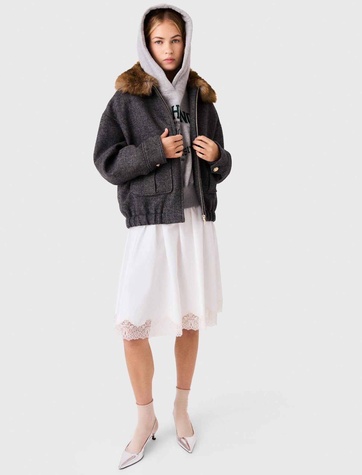 Oversized Herringbone Jacket Dark Grey