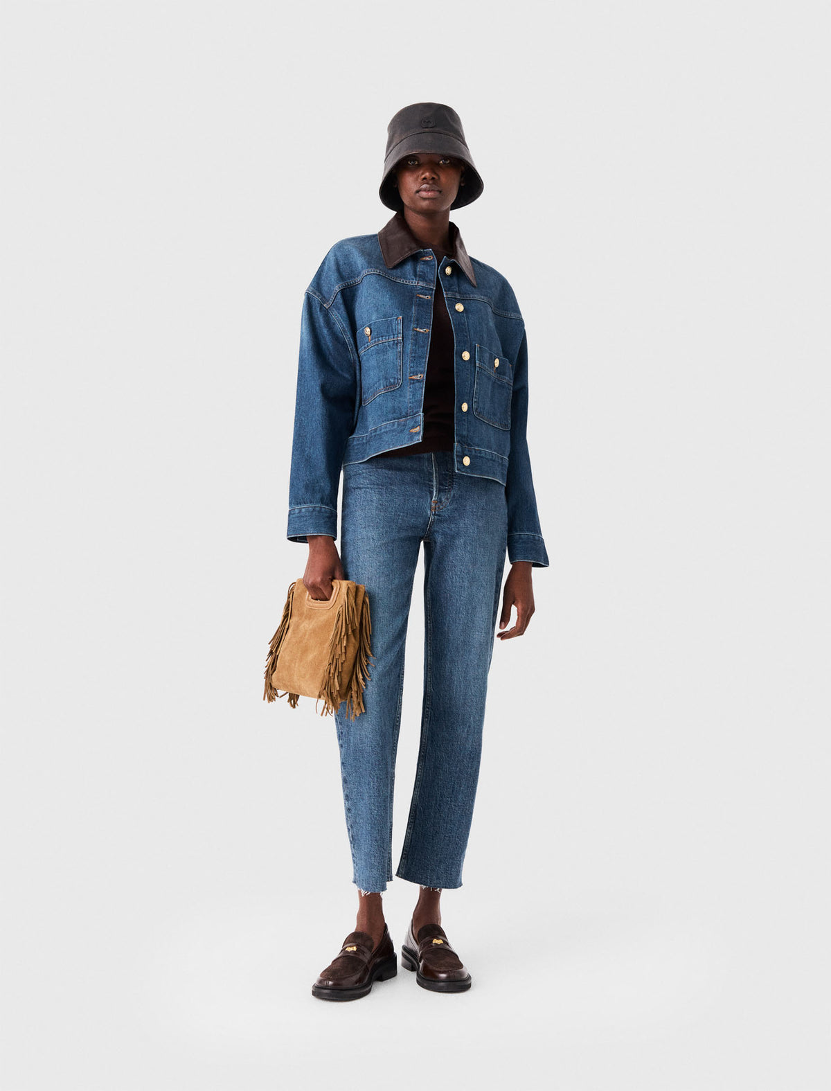 Denim and leather jacket Blue