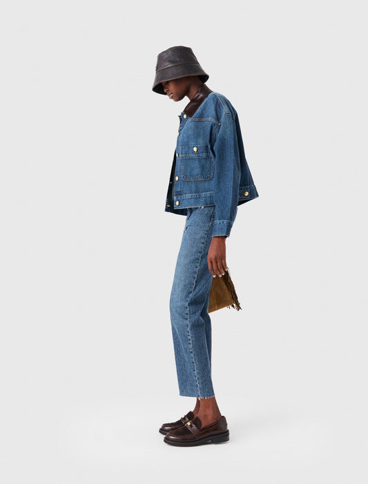 Denim and leather jacket Blue
