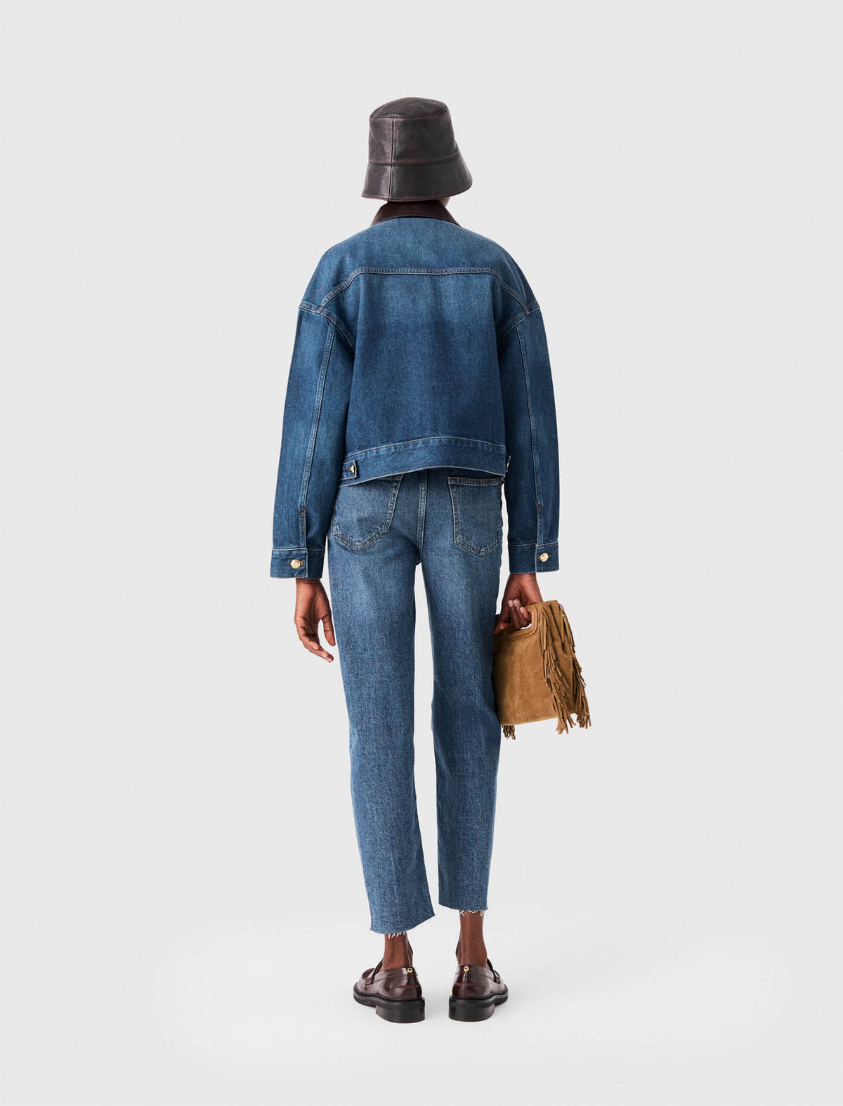 Denim and leather jacket Blue