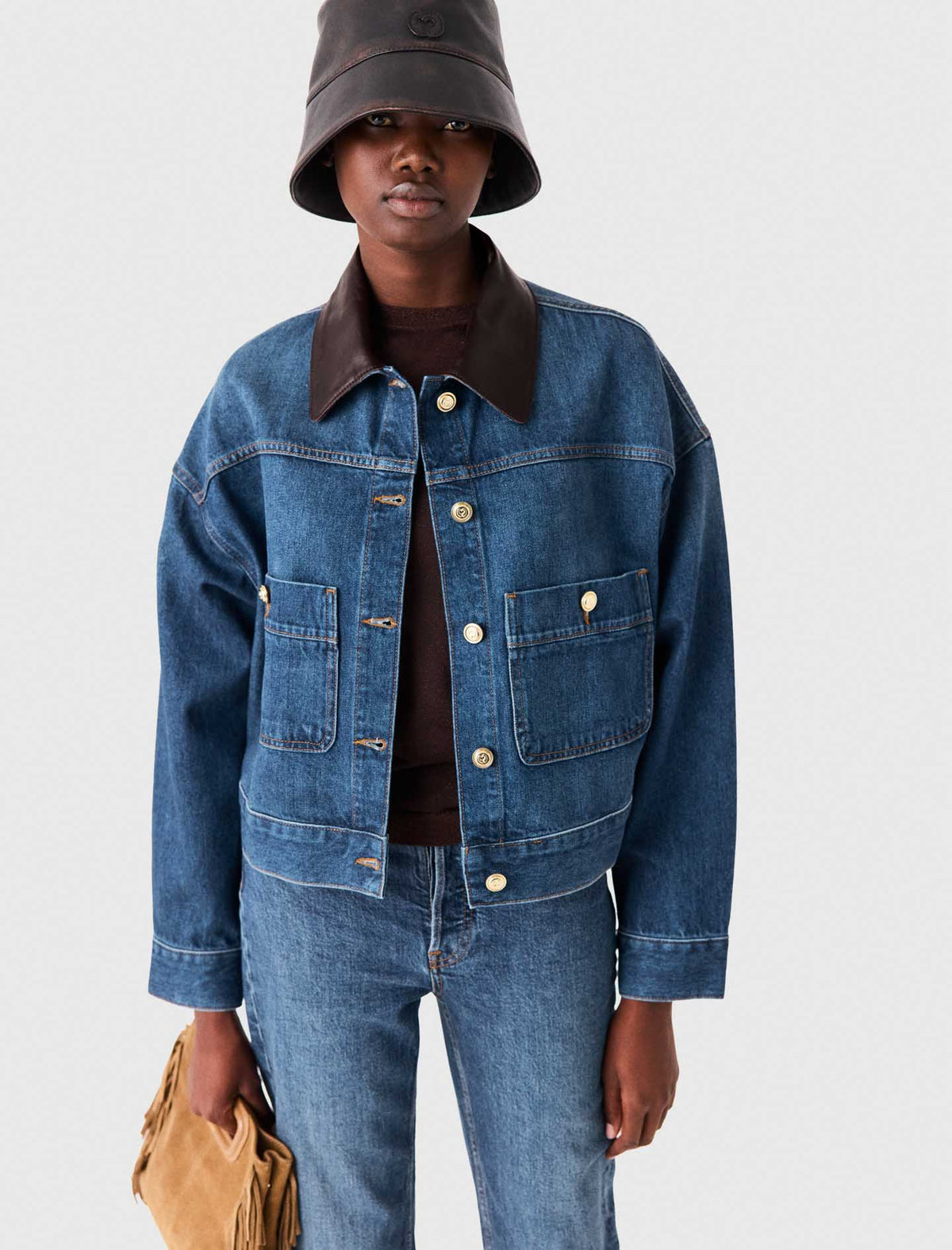Denim and leather jacket Blue