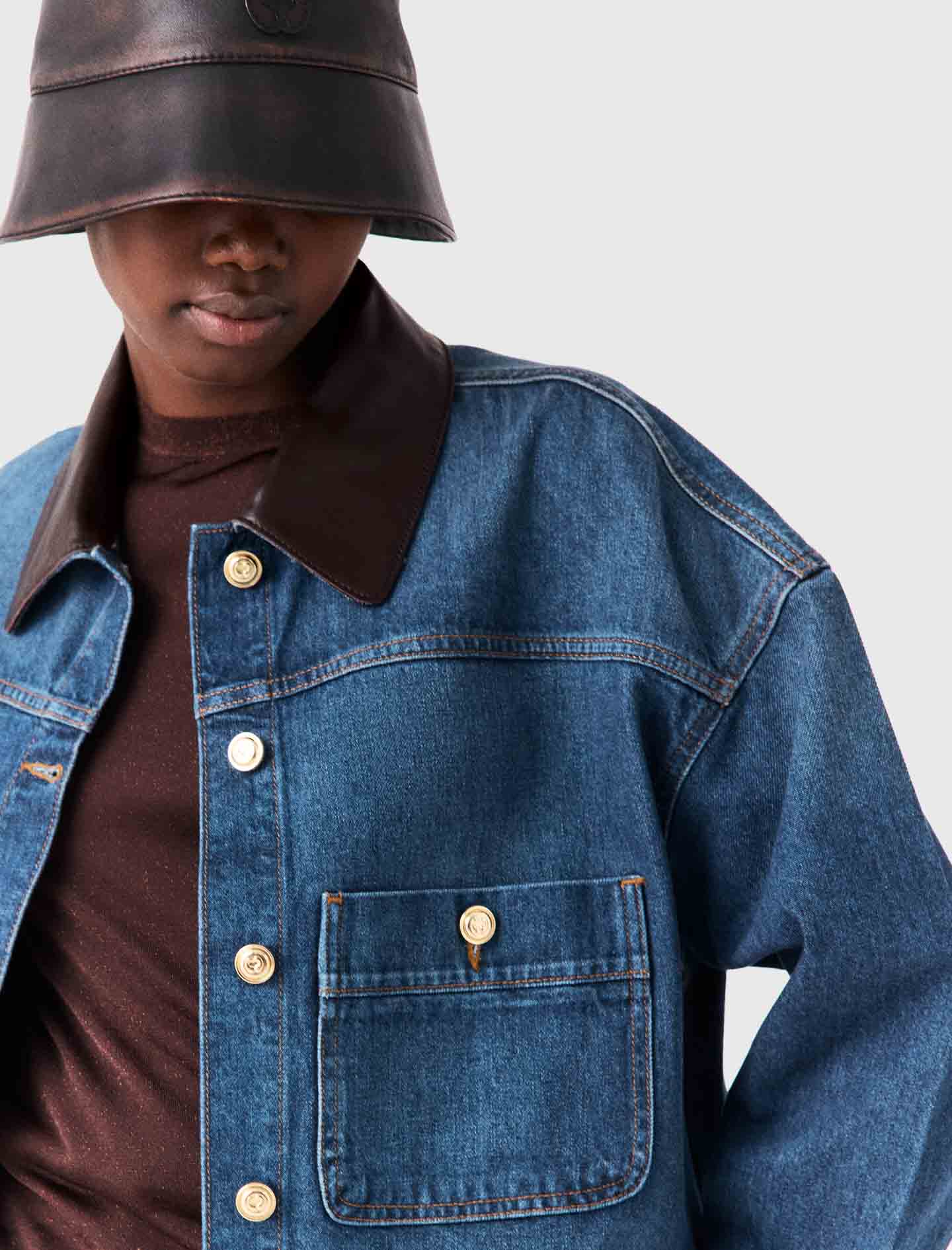 Denim and leather jacket Blue